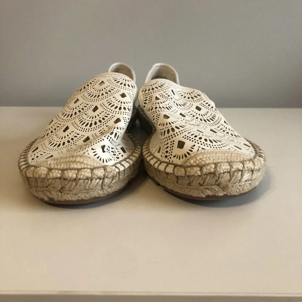 Talbots Womens Izzy Espadrille Eyelet Loafer Size 7.5 White Vacation‎ Summer